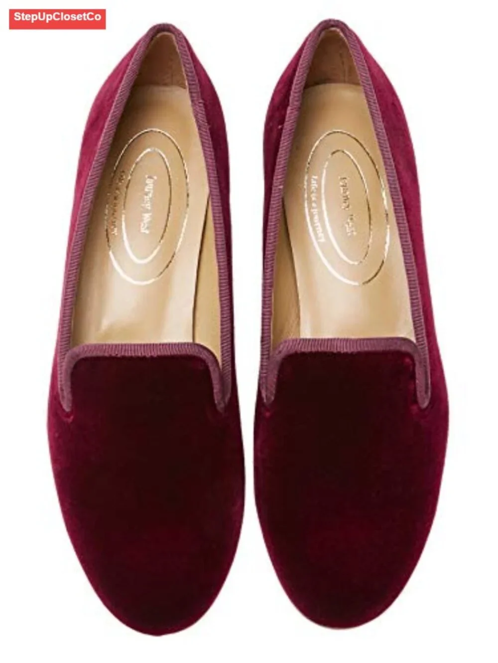 Women's Velvet Loafer Flat with Embroidery, Goat Leather Insole, Slip-On